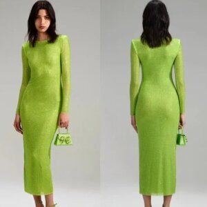 Self Portrait Green Hot Fix Rhinestone Midi Dress